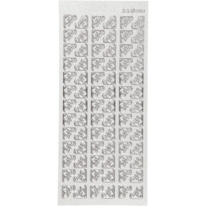 Stickers, hjørner, ark 10x23 cm, sølv, 1 ark