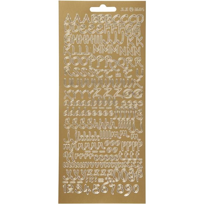 Stickers, bokstaver, ark 10x23 cm, gull, 1 ark