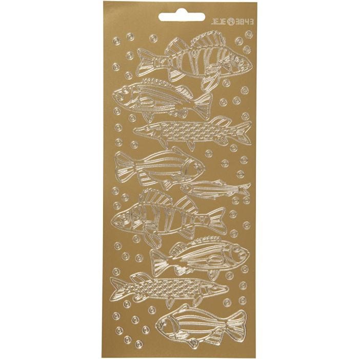 Stickers, fisk, ark 10x23 cm, gull, 1 ark