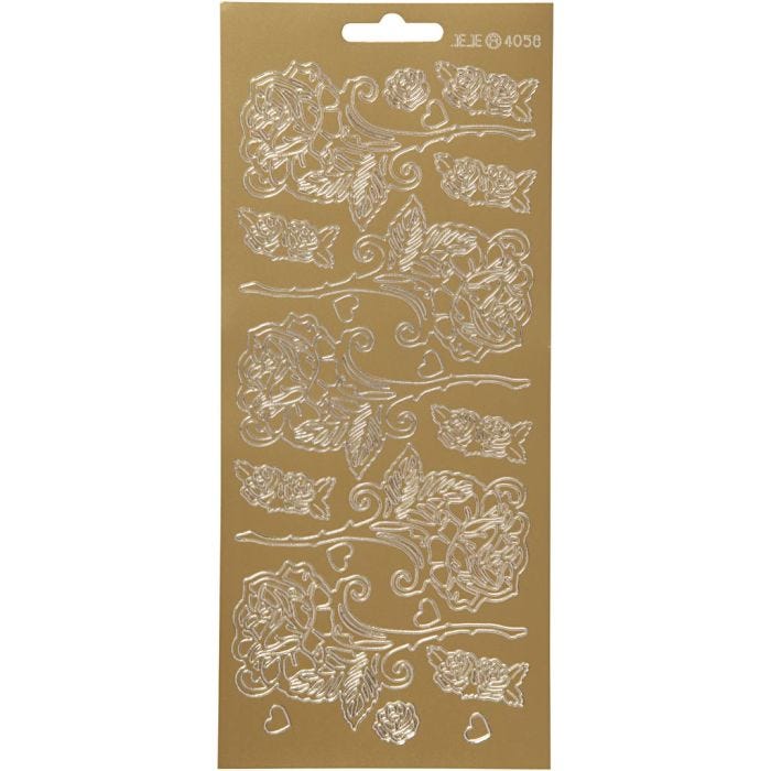 Stickers, roser, ark 10x23 cm, gull, 1 ark