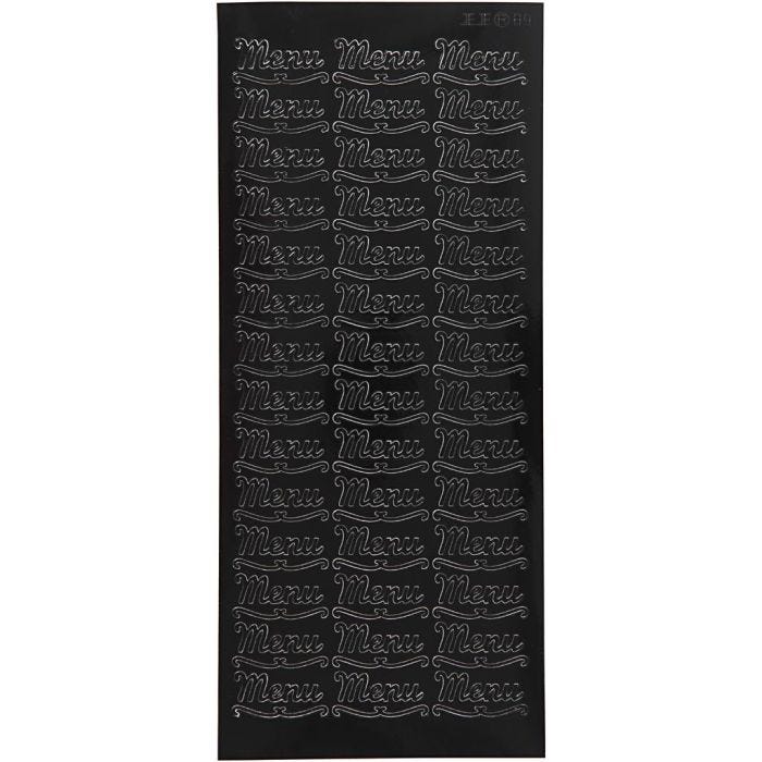 Stickers, menu, ark 10x23 cm, svart, 1 ark