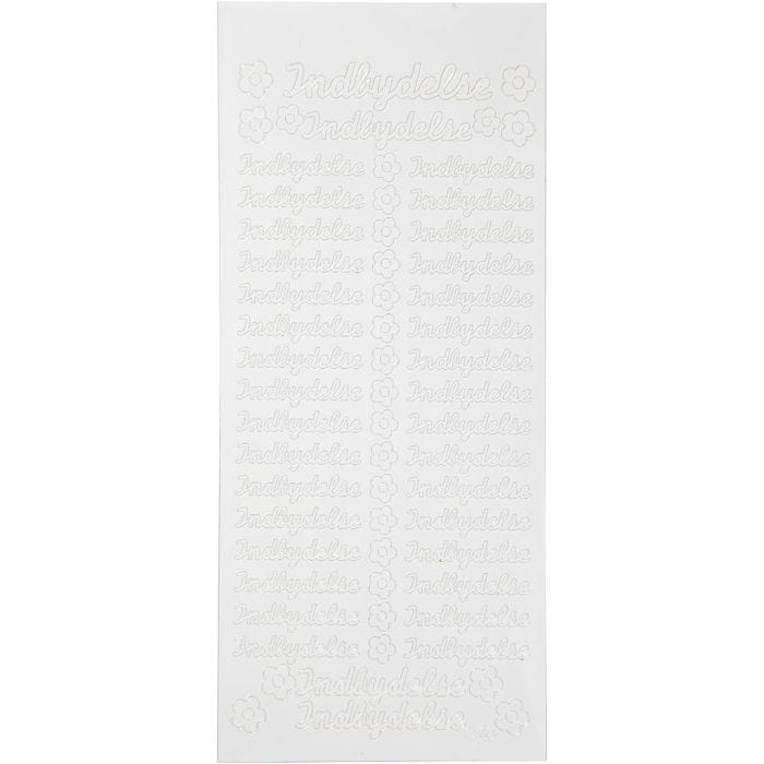 Stickers, indbydelse, ark 10x23 cm, hvit, 1 ark