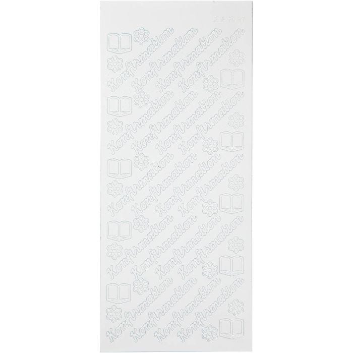 Stickers, konfirmation, ark 10x23 cm, hvit, 1 ark