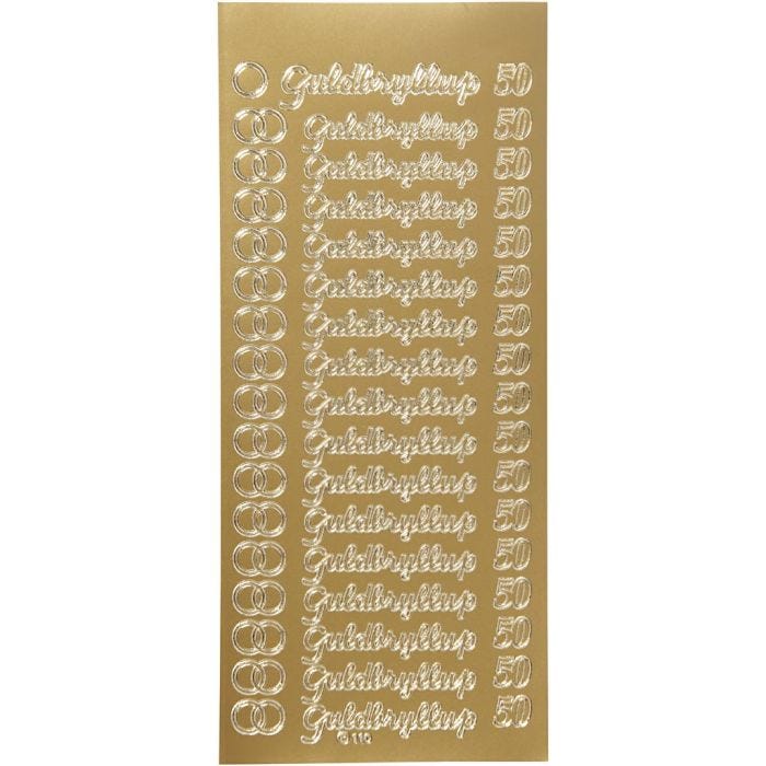 Stickers, guldbryllup, ark 10x23 cm, gull, 1 ark