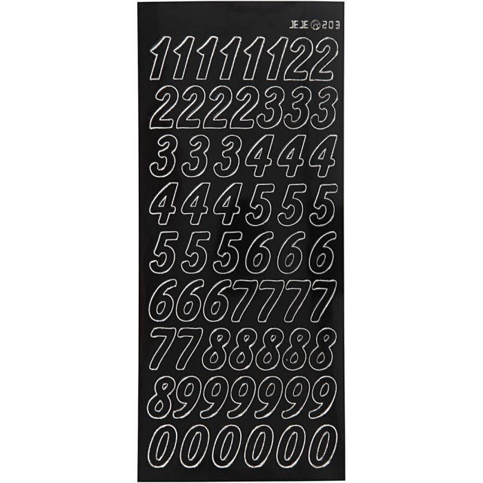 Stickers, store tall, ark 10x23 cm, svart, 1 ark