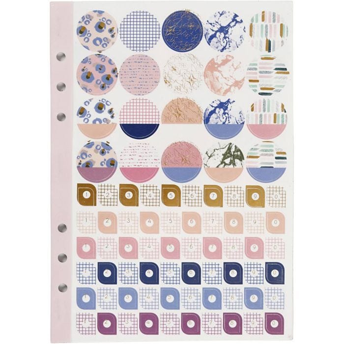 Stickersbok, blomster, A5, gull, lilla, rosa, 1 stk.