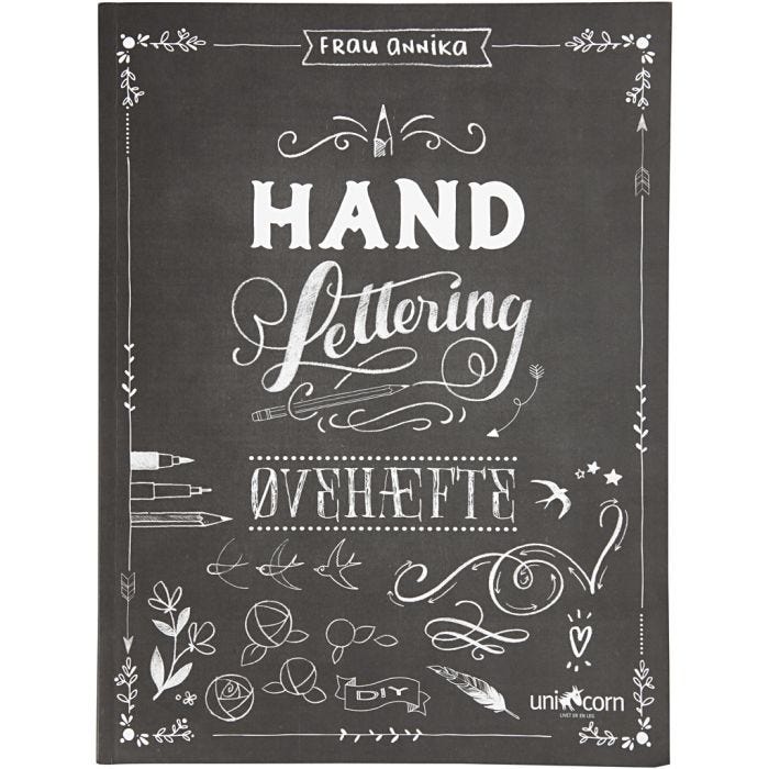 Øvingshefte til 'Hand Lettering' , str. 21x28 cm, tykkelse 1 cm, Antall sider 63, 1 stk.