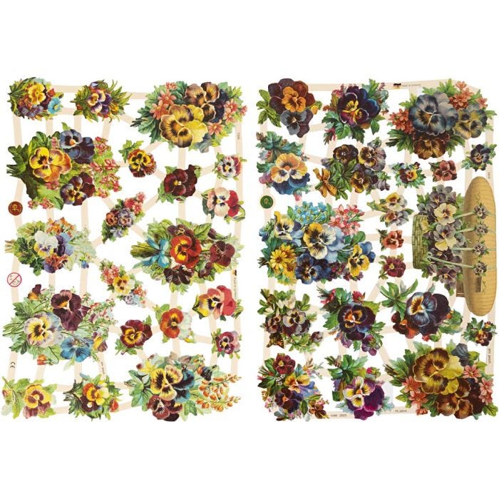 Glansbilder, stemorsblomst, ark 16,5x23,5 cm, 2 ark/ 1 pk.