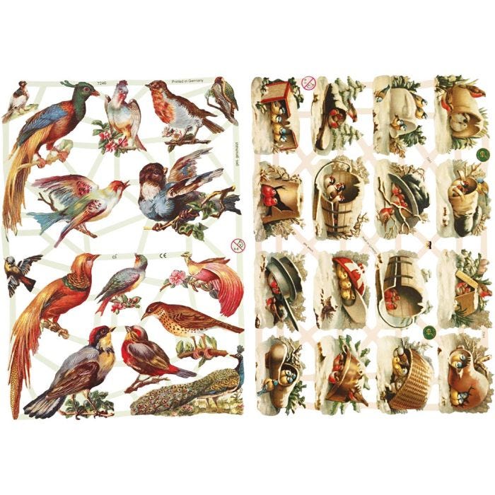 Glansbilder, fugler, ark 16,5x23,5 cm, 2 ark/ 1 pk.