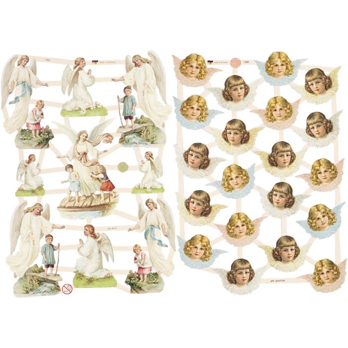 Glansbilder, nostalgiske engler, ark 16,5x23,5 cm, 2 ark/ 1 pk.