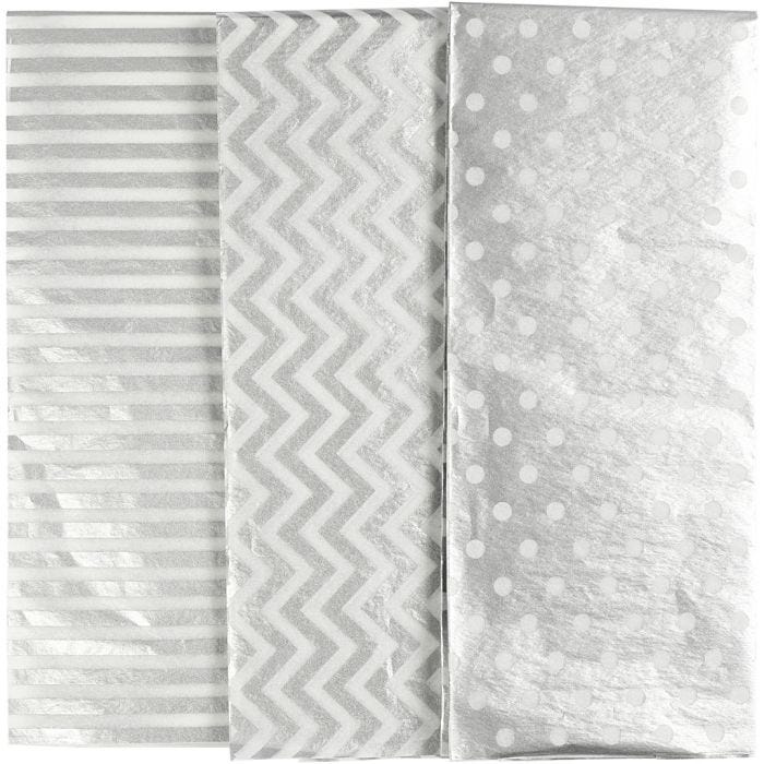 Silkepapir, ark 50x70 cm, 17 g, sølv, 6ark/ 1 pk.