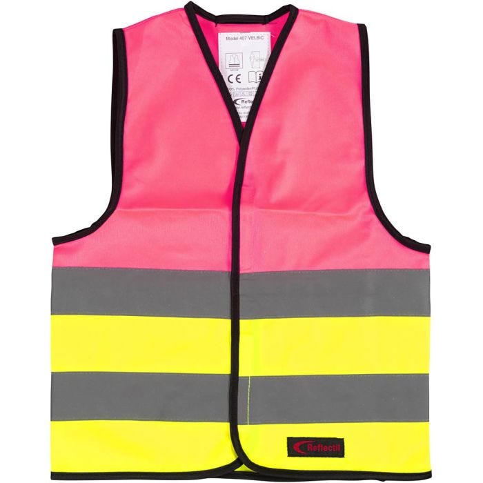 Refleksvest for barn, L: 47 cm, B: 40 cm, str. 4-6 år, pink, gul, 1 stk.