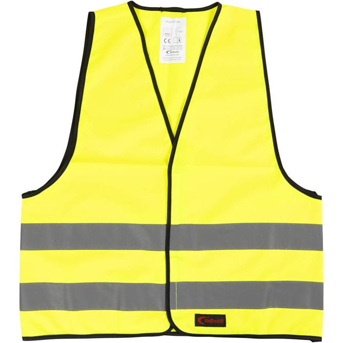 Refleksvest for barn, L: 51 cm, B: 46 cm, str. 6-10 år, gul, 1 stk.