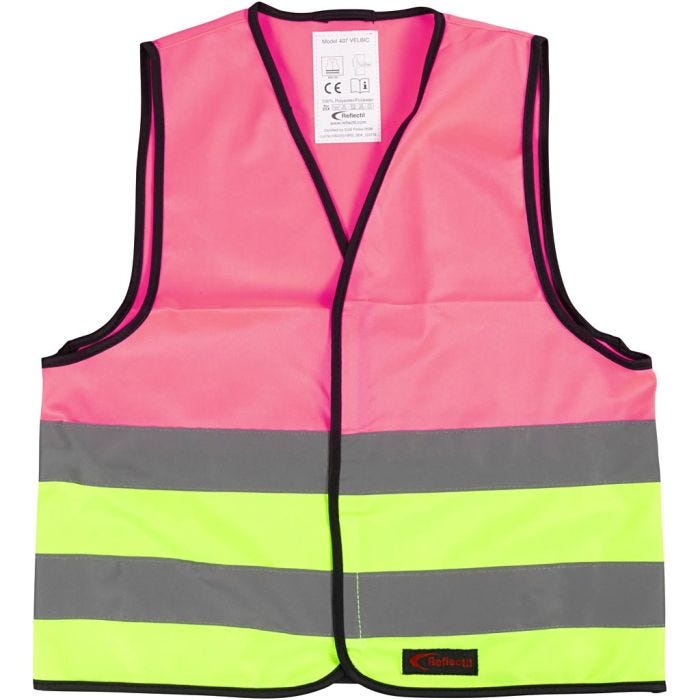 Refleksvest for barn, L: 51 cm, B: 46 cm, str. 6-10 år, grønn, pink, 1 stk.