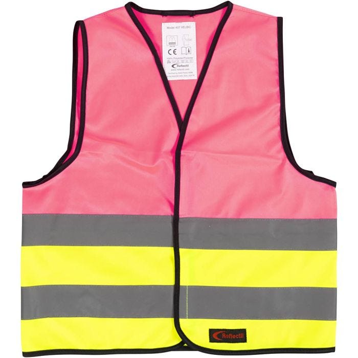 Refleksvest, S, L: 51 cm, B: 46 cm, str. 6-10 år, pink, gul, 1 stk.