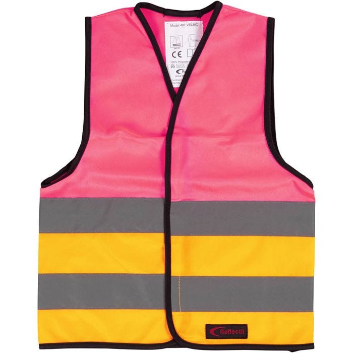 Refleksvest for barn, L: 45 cm, B: 35 cm, str. 1-4 år, orange, pink, 1 stk.