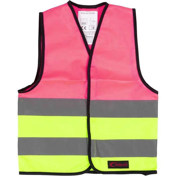 Refleksvest for barn, L: 45 cm, B: 35 cm, str. 1-4 år, grønn, pink, 1 stk.