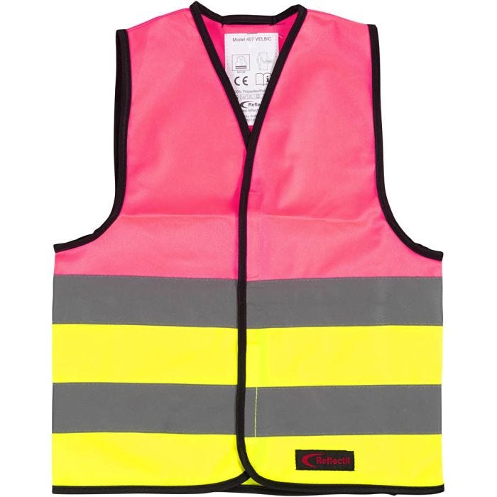 Refleksvest, XXS, L: 45 cm, B: 35 cm, str. 1-4 år, pink, gul, 1 stk.
