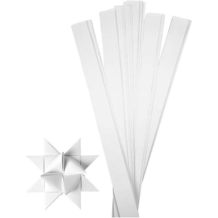 Stjernestrimler, L: 73 cm, B: 25 mm, dia. 11,5 cm, hvit, 100strimler/ 1 pk.