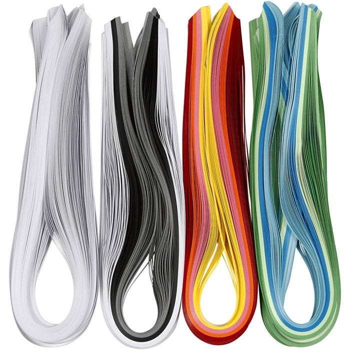 Quillingstrimler, L: 78 cm, B: 5 mm, 120 g, ass. farger, 12x100stk./ 1 pk.