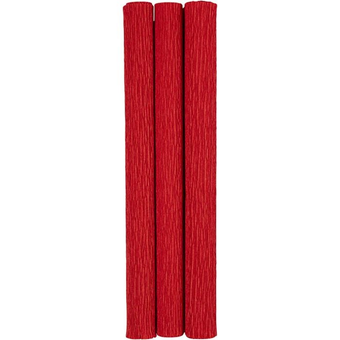 Kreppapir, ark 25x60 cm, Strekk-/krep: 180%, 105 g, rød, 3 ark/ 1 pk.