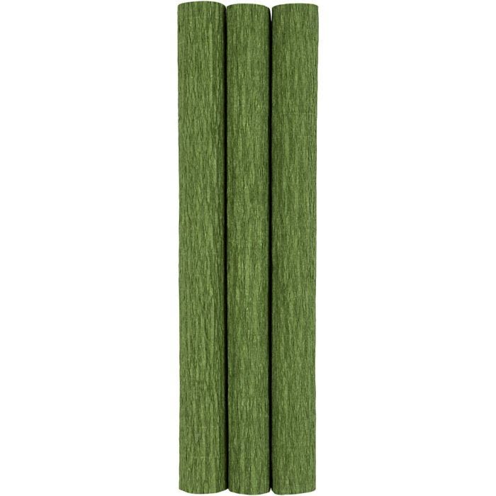 Kreppapir, ark 25x60 cm, Strekk-/krep: 180%, 105 g, løvgrønn, 3 ark/ 1 pk.