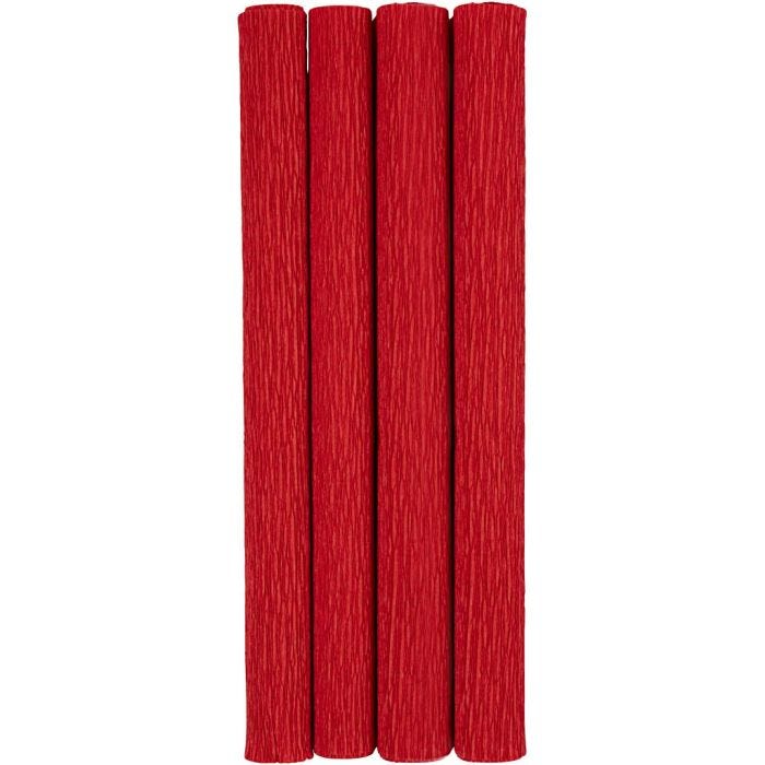 Kreppapir, ark 25x60 cm, Strekk-/krep: 180%, 105 g, rød, 4 ark/ 1 pk.