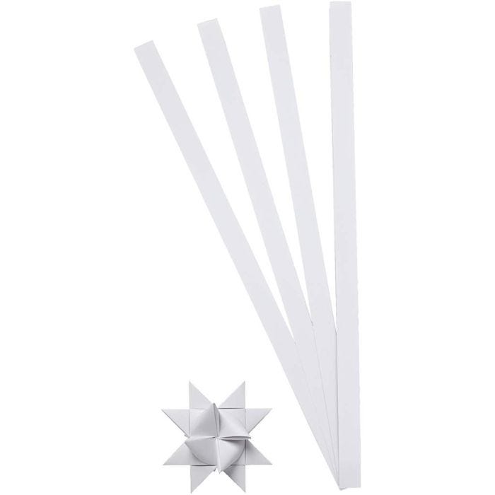 Stjernestrimler, L: 45 cm, dia. 4,5 cm, B: 10 mm, hvit, 100 strimler/ 1 pk.
