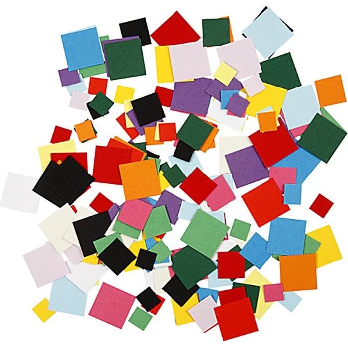 Kartongmosaikk, kvadratiske, str. 10+15+20 mm, 180 g/ 1 pk.