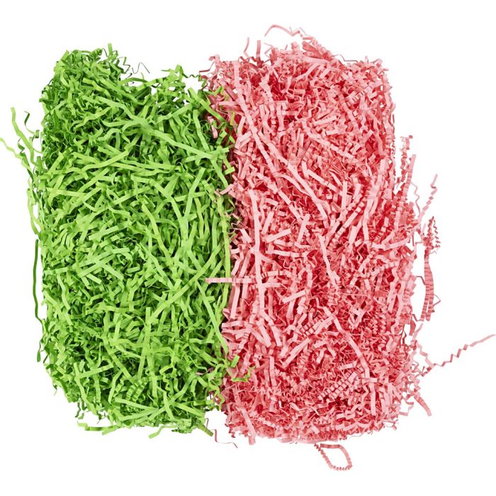 Strimlet Papir, L: 25-30 cm, B: 3 mm, mørk grønn, pink, 2x50 g/ 1 pk.