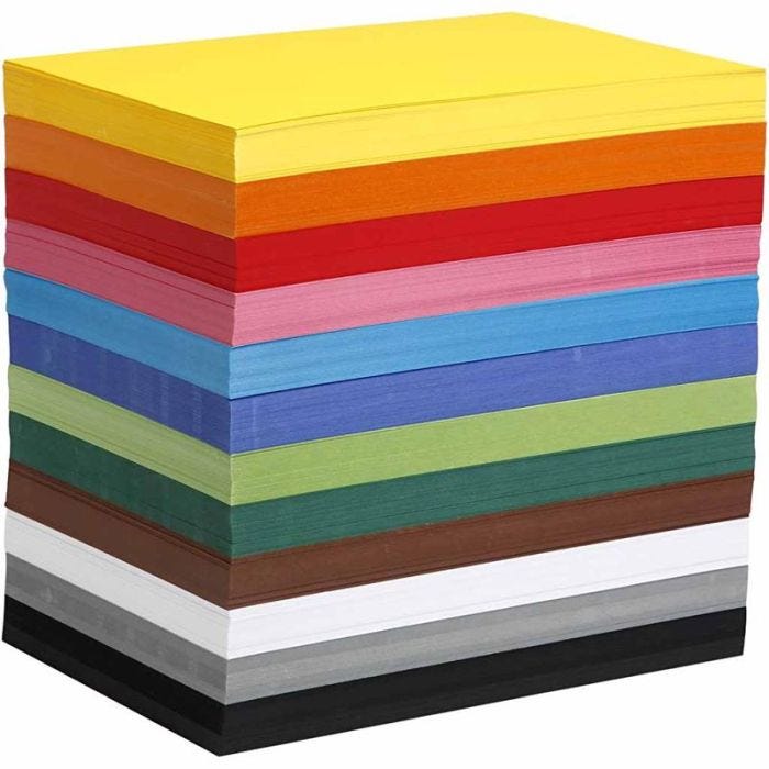 Creativ kartong, A4, ark 210x297 mm, 180 g, ass. farger, 1200ass. ark/ 1 pk.