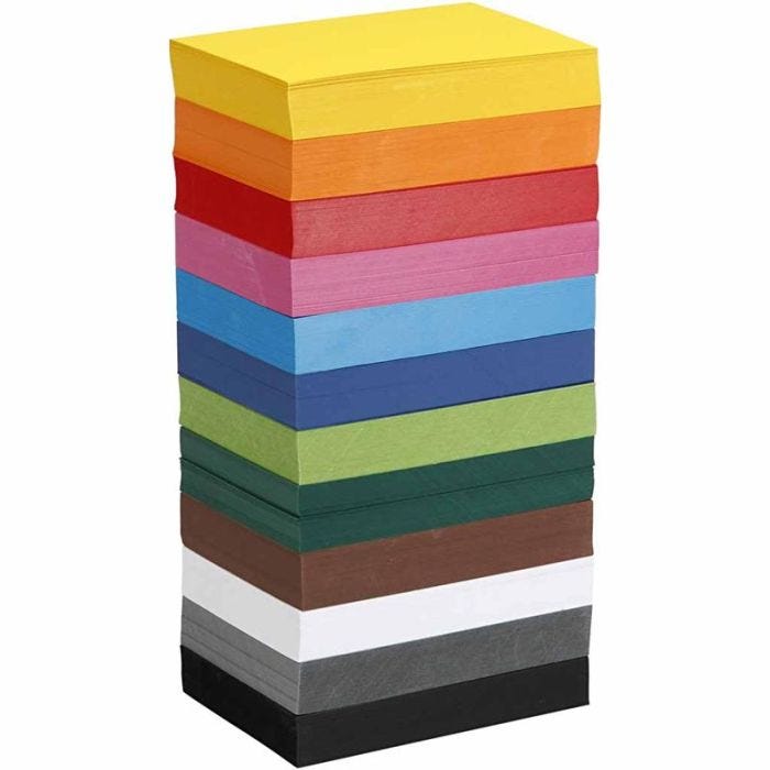 Creativ kartong, A6, ark 105x148 mm, 180 g, ass. farger, 12x100ark/ 1 pk.