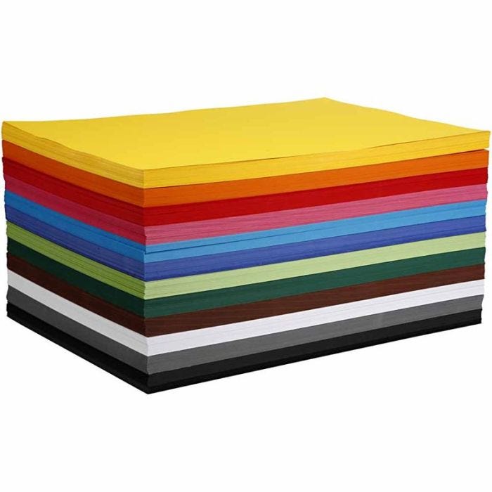 Creativ kartong, A2, ark 420x594 mm, 180 g, ass. farger, 12x100 ark/ 1 pk.