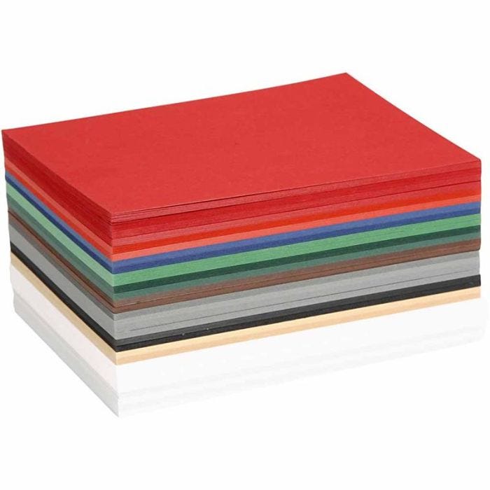 Julekartong, A6, ark 105x148 mm, 180 g, ass. farger, 300 ass. ark/ 1 pk.