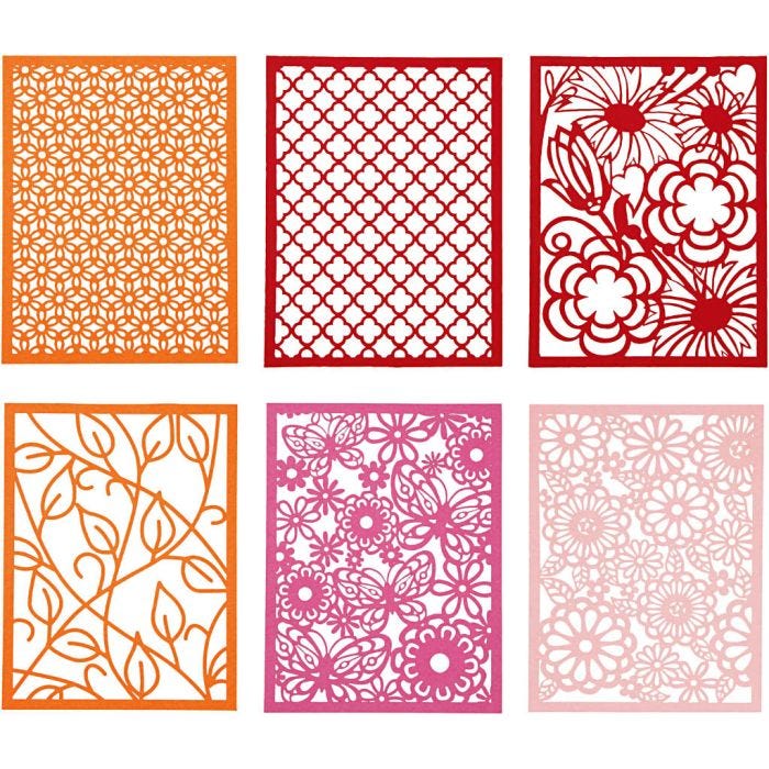 Blondekartong i blokk, A6, ark 104x146 mm, 200 g, orange, pink, rød, rosa, 24 stk./ 1 pk.