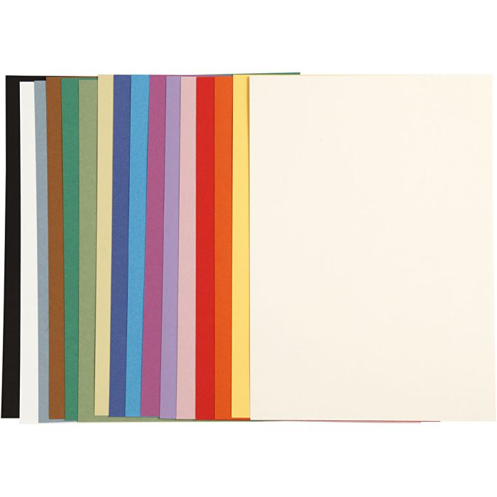 Fransk kartong, A4, ark 210x297 mm, 160 g, ass. farger, 16 ass. ark/ 1 pk.