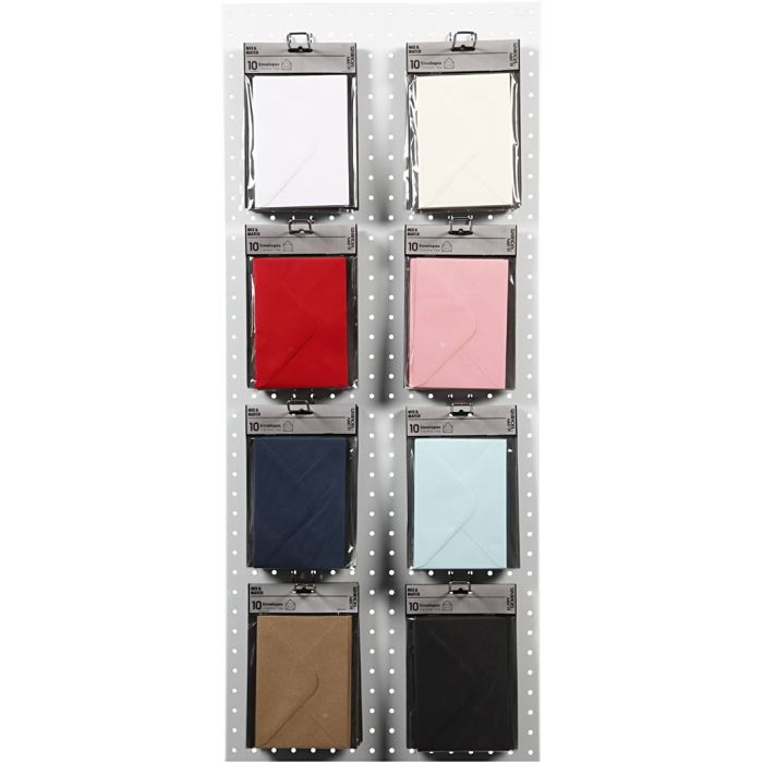 Konvolutter, konvolutt str. 11,5x16 cm, 110 g, svart, blå, rød, hvit, 8x10 pk./ 1 pk.