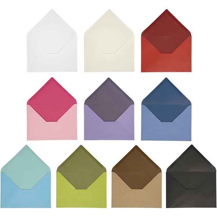 Konvolutter, konvolutt str. 11,5x16 cm, Innhold kan variere , 100 g, ass. farger, 30 pk./ 1 pk.