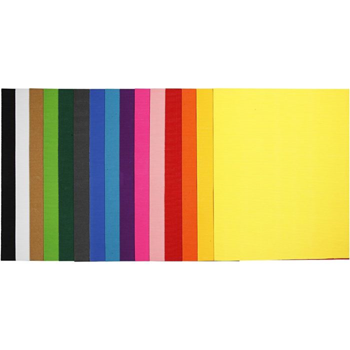 Bølgepapp, ark 50x70 cm, 80 g, ass. farger, 15 ark/ 1 pk.