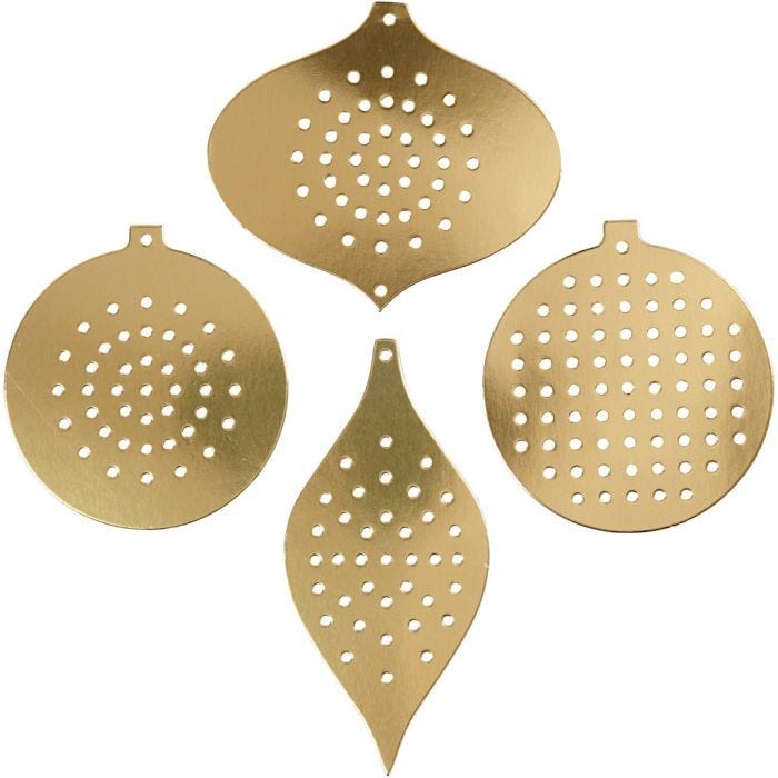 Sykartong, julepynt, H: 8,5-12 cm, hullstr. 3 mm, metallic gull, 8 stk./ 1 pk.