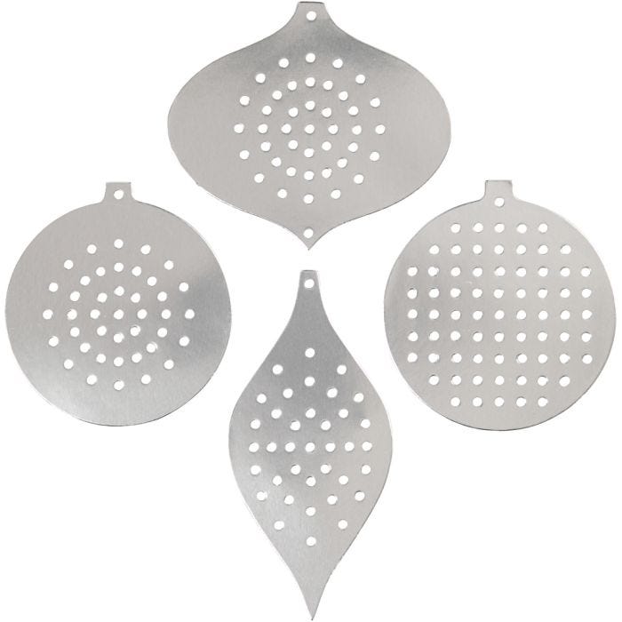 Sykartong, julepynt, H: 8,5-12 cm, hullstr. 3 mm, metallic sølv, 8 stk./ 1 pk.