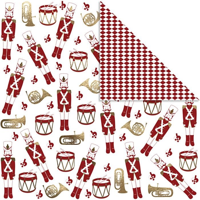 Designpapir, nøtteknekker, 180 g, gull, rød, hvit, 3ark/ 1 pk.