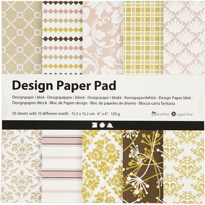 Designpapir i blokk, ark 15,2x15,2 cm, 120 g, grønn, rosa, 50 ark/ 1 pk.