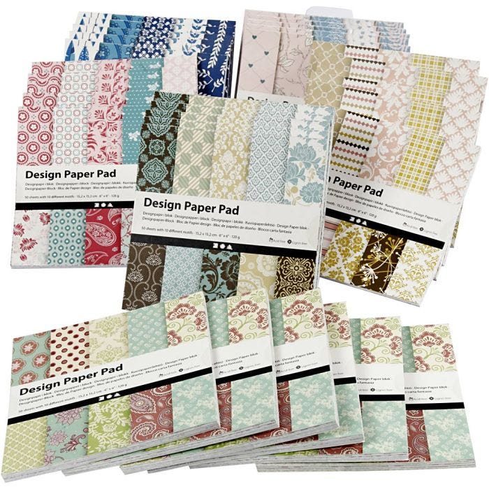 Designpapir i blokk, ark 15,2x15,2 cm, 120 g, ass. farger, 6x10 stk./ 1 pk.
