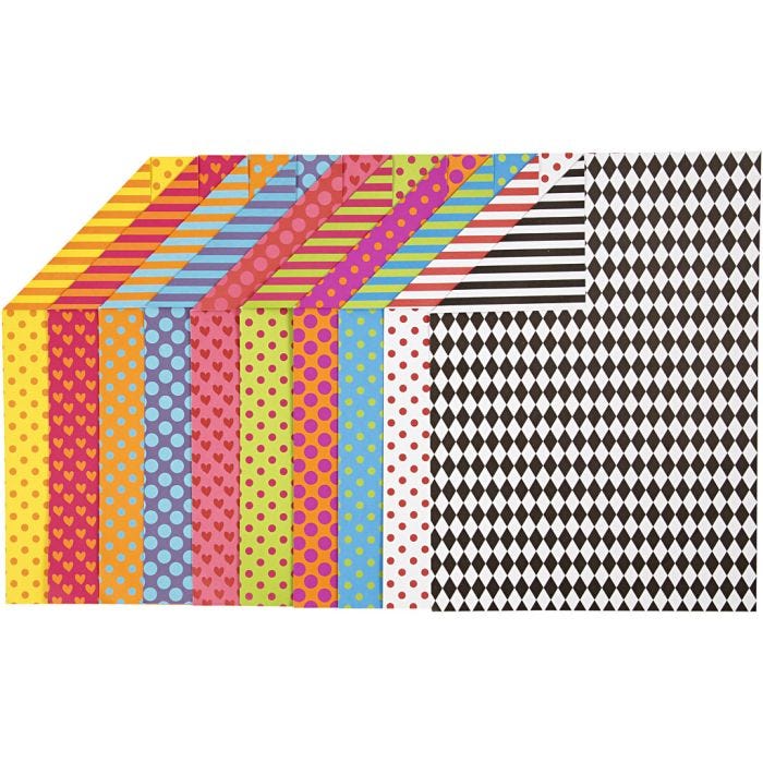 Mønstrete Kartong, A4, ark 210x297 mm, 250 g, ass. farger, 200ass. ark/ 1 pk.
