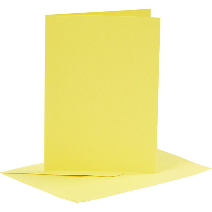 Kort og konvolutter, kort str. 10,5x15 cm, konvolutt str. 11,5x16,5 cm, 110+220 g, gul, 6 sett/ 1 pk.