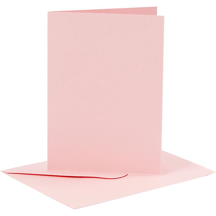 Kort og konvolutter, kort str. 10,5x15 cm, konvolutt str. 11,5x16,5 cm, 110+220 g, rosa, 6 sett/ 1 pk.