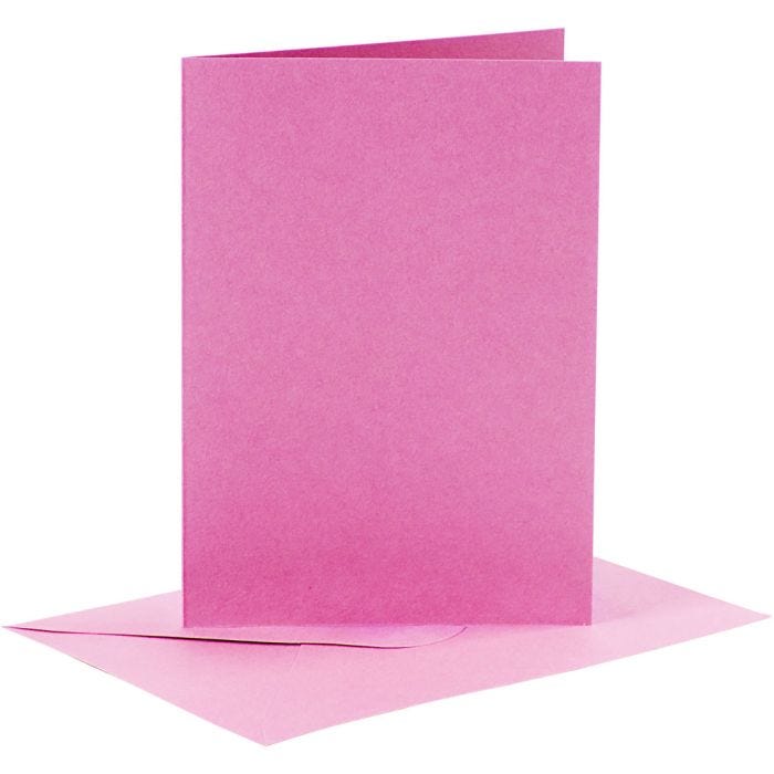 Kort og konvolutter, kort str. 10,5x15 cm, konvolutt str. 11,5x16,5 cm, 110+220 g, pink, 6 sett/ 1 pk.