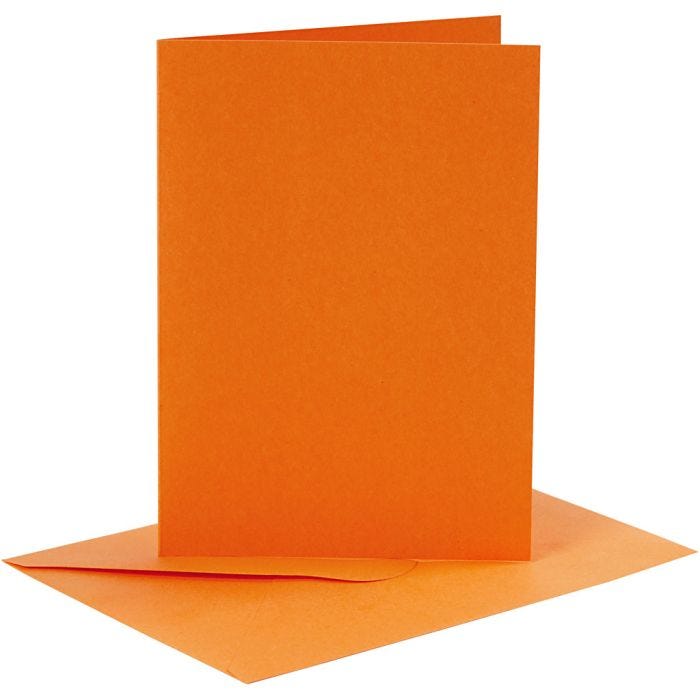 Kort og konvolutter, kort str. 10,5x15 cm, konvolutt str. 11,5x16,5 cm, 110+220 g, orange, 6sett/ 1 pk.