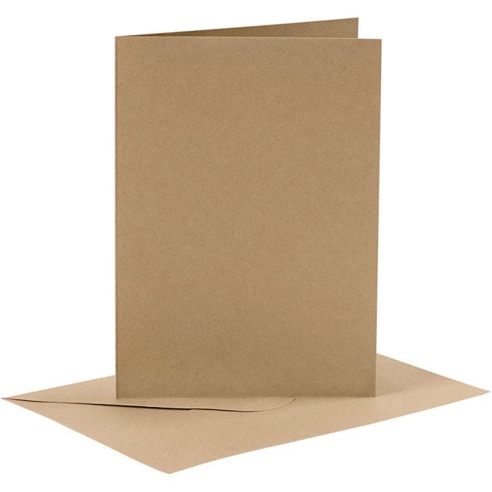 Kort og konvolutter, kort str. 10,5x15 cm, konvolutt str. 11,5x16,5 cm, 110+230 g, natur, 6sett/ 1 pk.
